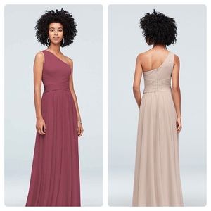 David’s Bridal One-Shoulder Mesh Bridesmaid Dress